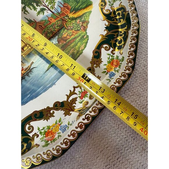 Vintage 17" Daher Decorated Ware England Asian‎ Pagoda River Scene Tray - Picture 7 of 7